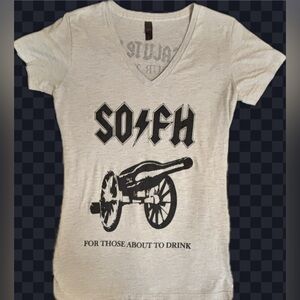 Women’s Large AC/DC Parody Graphic Tee For Those About to Drink LGray V‑Neck